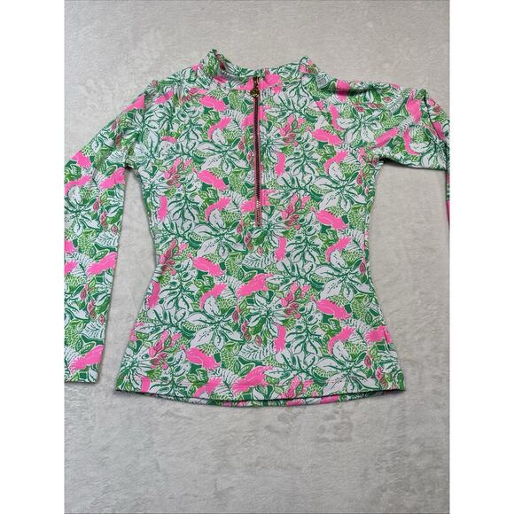 Lilly Pulitzer Sophie UPF 50+ Zip Rash Guard Top Parrot Jungle Print Size 10 - Picture 2 of 8